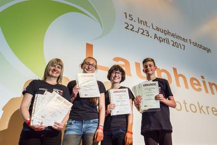 Jugendleiterin Susanne Kaufmann, Alessa Panarotto, Isabell Vögelein, Eric Rothes (v.l.) - LAFO Baden-Württemberg 2017