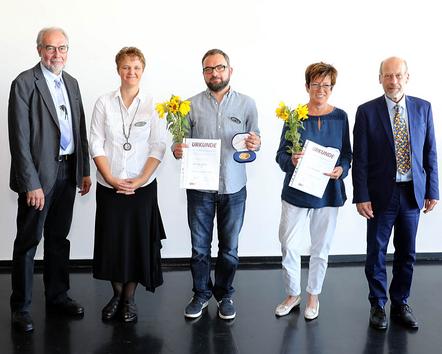 v.l. Franz Rudolf Klos,  Anke Berger, Andreas Görne, Birgit Petrasek, DVF-Präsident Wolfgang Rau - Foto Christian Scholz